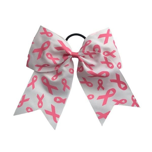 NEW "BREAST CANCER Fancy Ribbons BLUSH" Cheer Hair Bow Pony Tail 7 Inch Girls Cheerleading Practice Games School Uniform Hairbow Awareness Event