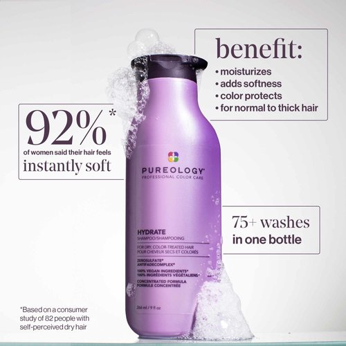 Pureology Hydrate Moisturizing Shampoo | Softens and Deeply Hydrates Dry Hair | For Medium to Thick Color Treated or Natural Hair | Sulfate Free Shampoo | Vegan