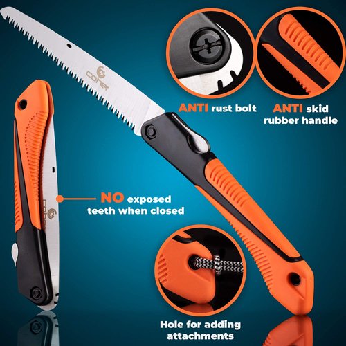 Folding Saw, 8 Inch Rugged Blade Hand Saw, Best for Camping, Gardening, Hunting | Cutting Wood, PVC, Bone, Pruning Saw with Ergonomic Non-Slip Handle Design