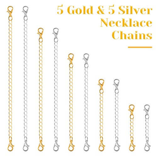 Chain Extenders for Necklaces, Anezus 10pcs Jewelry Extenders for Necklaces, Stainless Steel Chain Extenders for Necklace, Bracelet and Anklet (Assorted Sizes)