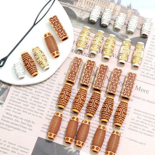 VENOFEN 36PCS Hair Beads for Braids Wooden Beads for Hair Dreadlock Loc Jewelry Long Tube Beads for Hair Multi Style Wood Beads Hair Decoration Braid Accessories for Women and Men