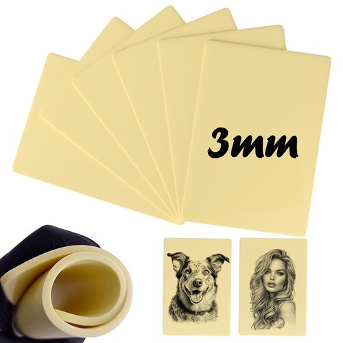 3mm Tattoo Practice Skin, 6Pcs 12x8" 3mm Thick Silicone Fake Skin Blank Double Sides Soft Skin, Tattooing Microblading Eyebrow Lip Practice Sheet for Beginners and Artists (6Pcs I 3mm)