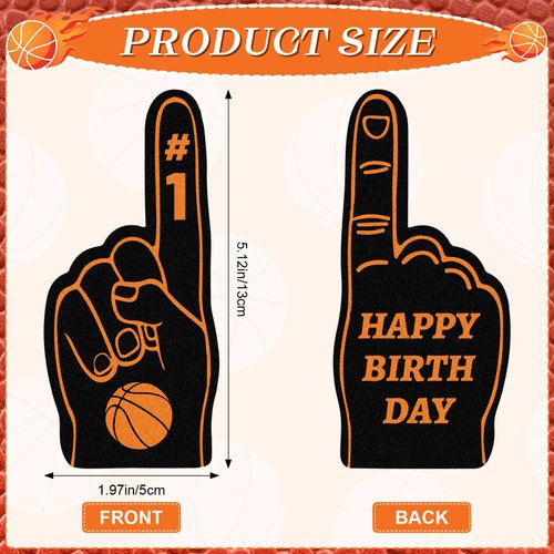 Foilswirl 24 Pack Foam Finger Cheerleading Foam Hand Sports Themed Party Favors for Celebration Events School Birthday Sporting Party Decoration (Basketball)