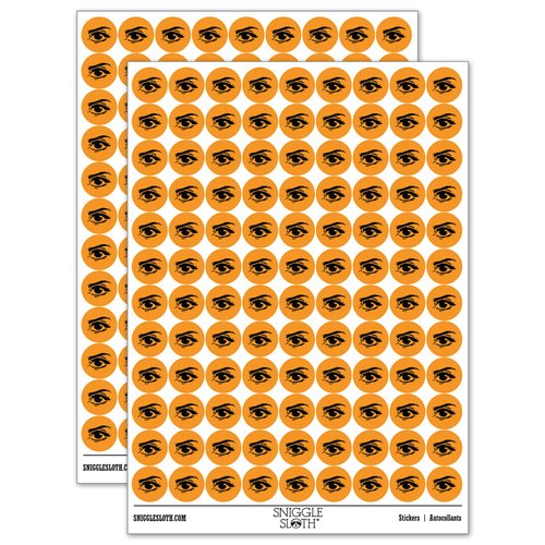 Woman's Right Eye with Eyebrow Mascara and Eye Shadow 200+ Round Stickers - Gloss Finish - 0.50" Size - Orange