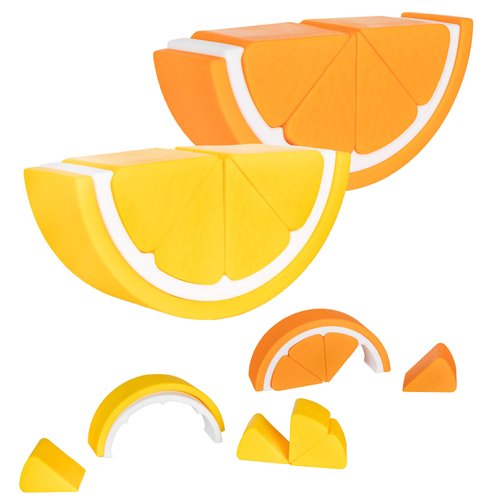ReLIVE Citrus Stackers - Lemon & Orange - Building Blocks for Babies & Toddlers - BPA Free Soft Silicone - Easy to Clean - Baby Teether Toy - Educational Sorting & Stacking Montessori Toy