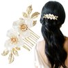 2 PACK Flower Wedding Hair Comb for Bride, Gold Leaf Wedding Hair Piece Floral Hair Accessories for Women and Girls