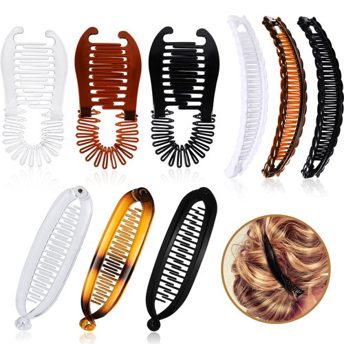 Willbond 9 Pieces Banana Clips for Women Banana Hair Clips for Thick Thin Hair Classic Fishtail Comb Banana Clip