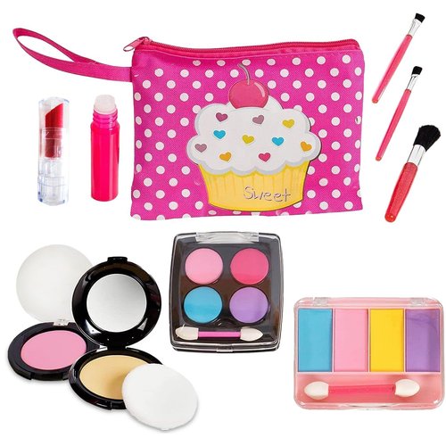 Beverly Hills Pretend Makeup Toy Set, My First Princess Cosmetic Beauty Set for Little Girls, Kids Pretend Play, Dress Up with Stylish Polka Dotted Make Up Bag