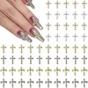 Kurilai 60pcs Cross Nail Charms for Acrylic Nails Accessories, 3D Cross Nail Decorations for Nail Art, Metal Pearl Gems Rhinestones Nail Decor for Women Girl DIY Jewelry Cellphone Crafts(Gold+Silver)