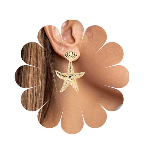 Allereyae Vintage Starfish Dangle Earrings Starfish Drop Earrings Gold Metal Seashell Stud Earrings Hammered Starfish Earrings Jewelry for Women