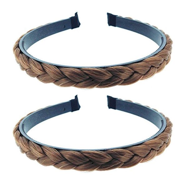 2 PCS Fashion Styling Hair Hoop Light Brown Plastic Wig braided Headbands With Teeth Hair Bands Non-slip Hair Band Accessories for Women Girls