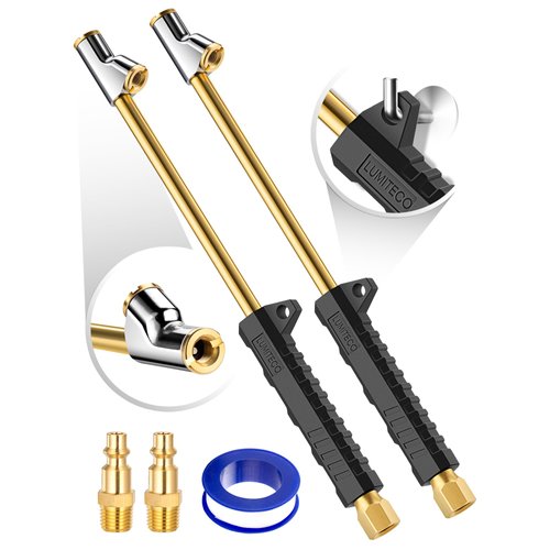 2 Pack 12" Extended Reach Dual Head Air Chuck, 2-Way Connection 1/4" FNPT Straight Foot Lock On Tire Inflate Chuck, Tire Chuck w/Quick Plug, Air Compressor Fill Kit for Truck RV Semi Dually Tires