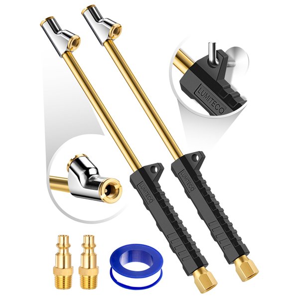 2 Pack 12" Extended Reach Dual Head Air Chuck, 2-Way Connection 1/4" FNPT Straight Foot Lock On Tire Inflate Chuck, Tire Chuck w/Quick Plug, Air Compressor Fill Kit for Truck RV Semi Dually Tires