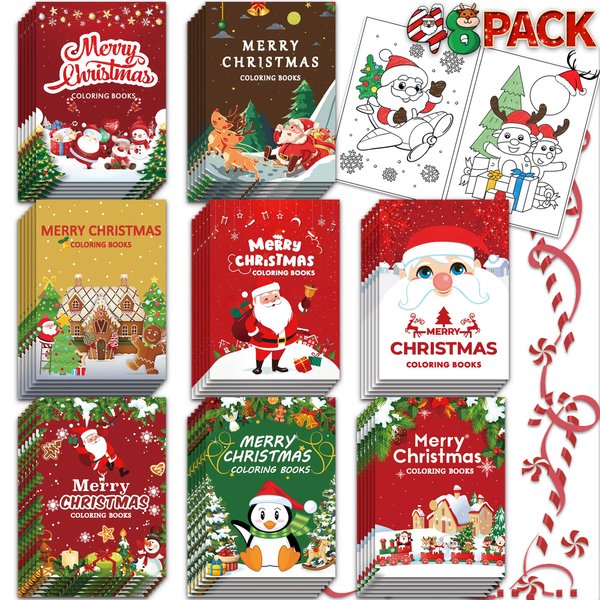 48 Pack Christmas Coloring Books for Kids Girls Boys, Xmas Holiday Party Favors Gifts Bulk Coloring Books, Xmas Stockings Goodie Bags Stuffer Filler Fun Holiday Party Supplies