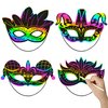 WATINC 24pcs Mardi Gras Halloween Scratch Masks for Kids, Carnival Prom Art Craft Kit, Masquerade Party DIY Magic Color Scratch Paper Mask, Costumes Dress Up Scratch Off Cards Supplies
