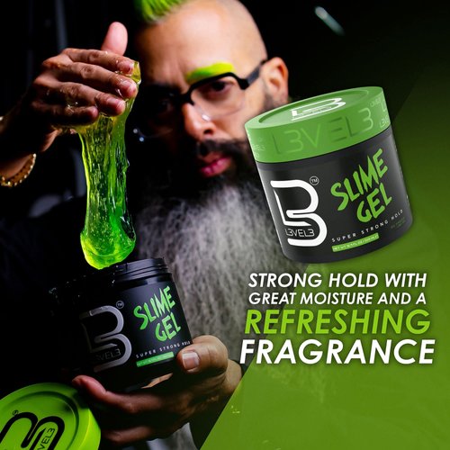 L3 Level 3 Slime Gel - Strong Control Hair Styling Gel - Flake-Free, Long-Lasting Hold - Adds Volume, Texture