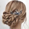 Latious Bride Wedding Crystal Hair Comb Silver Leaf Bridal Hair Clip Blue Pearl Hair Piece Rhinestones Hair Accessories for Women and Girls