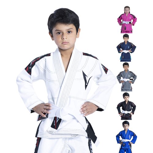 Vector Sports 100% Cotton Pearl Weave Kids Brazillian Jiu Jitsu BJJ Gi Attila Series Kimono Lightweight Preshrunk Fabric with Free White Belt (White, K00)