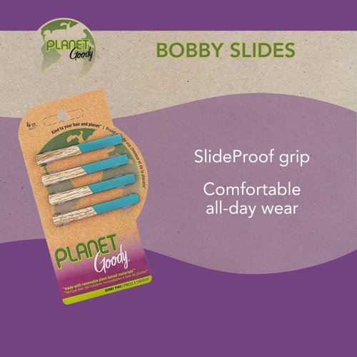 GOODY Planet Bobby Pins - 4 Count, Blue - Slideproof Bobbies to Style With Ease - Hair Accessories for Men, Women, Boys & Girls - For All Hair Types - Made with Recycled Ocean-Bound Plastic