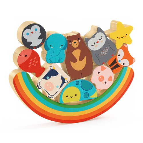 DJECO Puzz & Boom Rainbow Puzzle - Adorable Animal Wooden Puzzle for Toddlers & Preschoolers - Fun & Learning Activity for Family & Friends - Engaging Wooden Toy for Children 18+ Months