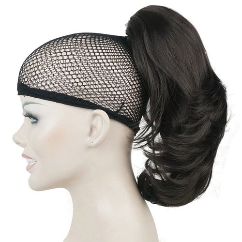 Lydell 12" Dual Use Straight Curly Styled Clip In Claw Ponytail Hair Extension Synthetic Hairpiece 125g with a jaw/claw clip (Dark Brown)