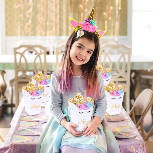 JeVenis 12 PCS Magical Unicorn Party Favor Boxes Unicorn Party Popcorn Treat Boxes Candy Cookie Containers for Baby Shower or Birthday Party Favor Supplies Decorations