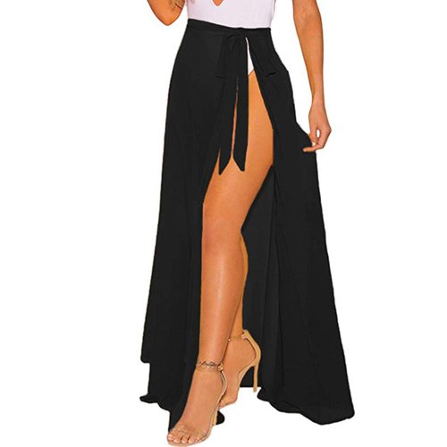 LIENRIDY Women's Swimsuit Cover Up Summer Beach Wrap Skirt Swimwear Bikini Cover-ups Black Long S-M