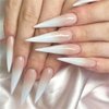 Long Press on Nails Stiletto Fake Nails Extra Long False Nails French Tip Glue on Nails Gradient Acrylic Nails Pink to White Press Ons Point Stick on Nails for Women and Girls 24 Pcs