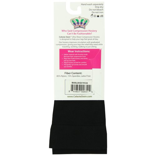 Celeste Stein Therapeutic Compression Socks, Black, 15-20 mmHg, Moderate, 0.6 Ounce