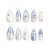 BABALAL Blue Press on Nails Medium Almond Fake Nails Sliver Chrome Bow Glue on Nails 3d Heart Charm Acrylic Nails Y2k Rhinestone Glitter Stick on False Nails 24Pcs Stiletto Nails Press on