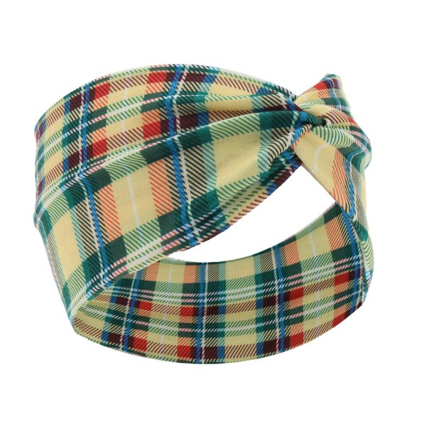 Woration Headbands for Women, Plaid Hairband Girls Hand Band Sports Yoga Headscarves Twisted Knotted Headwrap Elastic Headwear Yellow Head Wrap