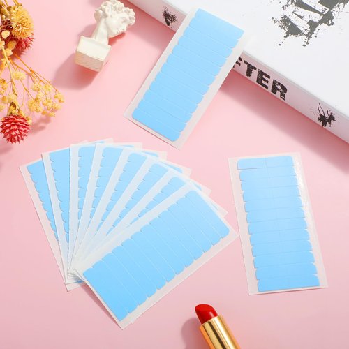 Mabor 120Pcs Tape for Hair Extensions, 1.58 x 0.32 Inch Double Sided Hair Tape Blue Adhesive Human Hair Tape for Replacement Tape, Wig Tape Beauty Tools
