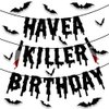 Quimoy Have a Killer Birthday Decorations, Halloween Banner Decorations, Halloween Decorations with 12 Pcs Bat Wall Sticker Décor Party, Kid Party,Haunted House Decor-Black