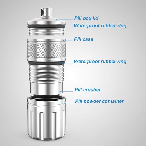 MEECN Pill Crusher & Pill Cases, Medicine to Fine Powder, Stainless Steel Keychain Pill Holder,Waterproof Pill Cases, Crushes Pills (Vitamin Crusher)