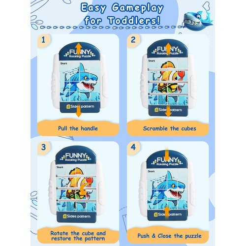 Fullware 16-Piece Rotating Puzzles for Kids 4-6, Toddlers Puzzles 2-4, Road Trip, Airplane Activities Game, Travel Toys - Brain Teaser, Fine Motor Skills - Birthday Gifts Boys & Girls - Marine Life