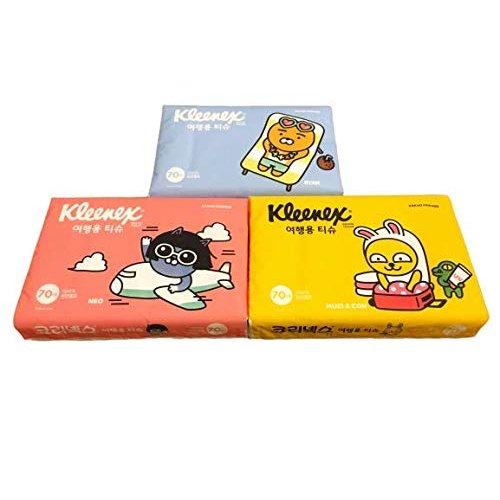 Travel Pocket Tissues Packs (Soft Pack) 70 Counts Each 3packs, 210 Tissues Total, cute character tissue for kid, school, travel, camping, office, car
