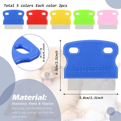 10 Pieces Tear Stain Remover Comb Dog Flea Comb Pet Grooming Comb Stainless Steel Teeth with Plastic Handle for Medium and Small Dogs Cats Removing Flea Dandruff Flakes and Stain