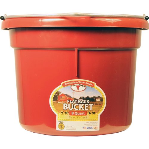 Little Giant® Flat Back Plastic Animal Feed Bucket | Animal Feed Bucket with Metal Handle | Horse Feed & Water Bucket | 8 Quarts | Burgundy