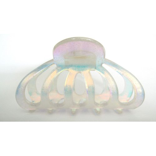 Generic Medium clear frosted white spotted Iridescent hair claw clip