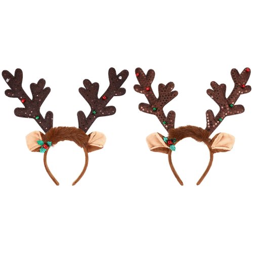 Christmas Reindeer Antler Headbands Deer Hair Bands Big Brown Reindeer ears Headpieces Glitter He...
