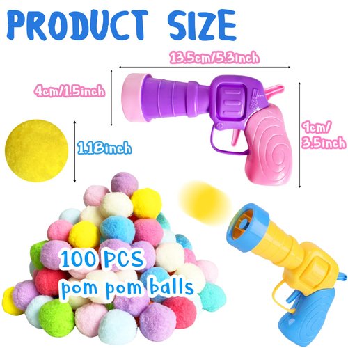 Eerrhhaq 2 Cat Toy Launchers & 100 Cat Pom Pom Balls,Cat Toys Balls Launcher,Launch Ball Interactive Toy,Silent Plush Elastic Ball for Kitty