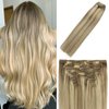 WindTouch Clip in Hair Extensions Human Hair Balayage Mixed Bleach Blonde 70g 22Inch #18P613 Remy Hair Extensions 7PCS