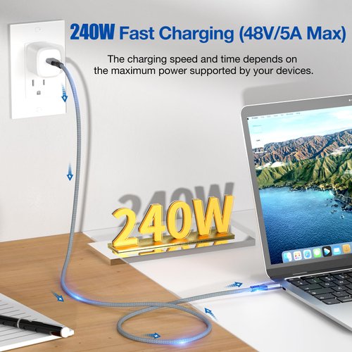 UseBean USB C Cable 15 ft 2Pack, 240W USB C to USB C 3.2 Gen 2 Cable, Type C Charger Cord, 20Gbps 4K Video for Thunderbolt 3/4 MacBook Pro Air, iPhone 16/15 Pro Max, Galaxy S24/S23, iPad Mini