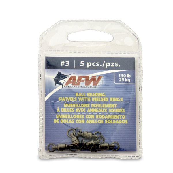 American Fishing Wire Black Ball Bearing Swivels (5 Pieces), Size 3, 130 Pound Test