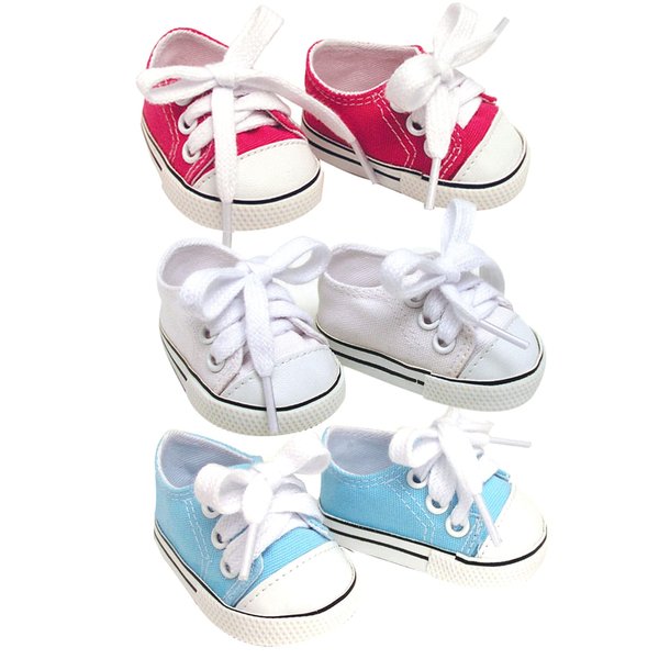 Sophia's Set of 3 Canvas Tennis Shoes with Laces for 18" Dolls in Hot Pink, White, and Blue
