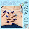 AZUREBEAUTY Dip Powder Nail Kit, Summer Aquarius White Navy Blue Glitter 4 Colors Acrylic Dipping Powder Liquid Set with Base/Top Coat Activator for French Nail Art Manicure DIY Gift for Women