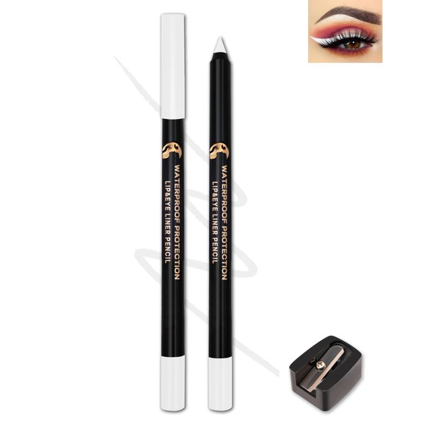 White Eyeliner for Waterline, Sharpenable Multi-Use Matte Gel Eyeliner Waterproof, Smudge-Proof Long Lasting Colored Eye Liner Pencil Makeup with Sharpener, Smooth Cream Brightener Dineador De Ojos-13