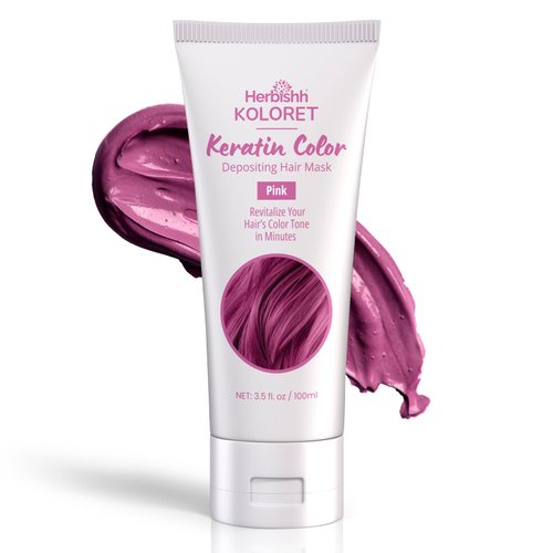 Herbishh Koloret Keratin Color Depositing Hair Mask – 2-in-1 Deep Conditioner for Vibrant Refreshed Hair, Ideal for Dry Damaged Hair, Salon-Worthy Shine at Home, All Hair Types, Pink, 3.5 fl.oz