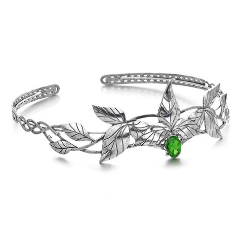 Merroyal Women Men Leaf Crown with Crystal Costume Headwear Gold/Sliver Circlet for Renaissance Party Cosplay Masquerade Photo Shoot Halloween Decorations (Leaf Sliver and Green, One size)