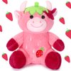 HyDren Strawberry Cow Plush Stuffed Animal 9.8" Soft Pink Cow Plush Animal Toy for Boys Girls Kids Toddlers Christmas Birthday Gifts Home Decorations